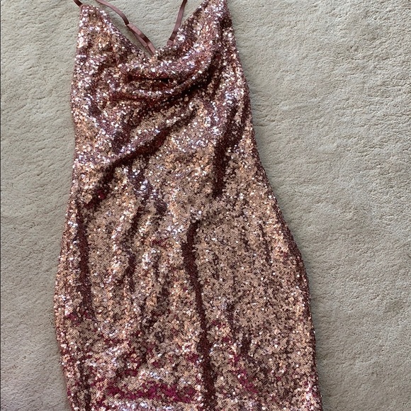 Rose Gold Sequin Mini Dress - Picture 3 of 7
